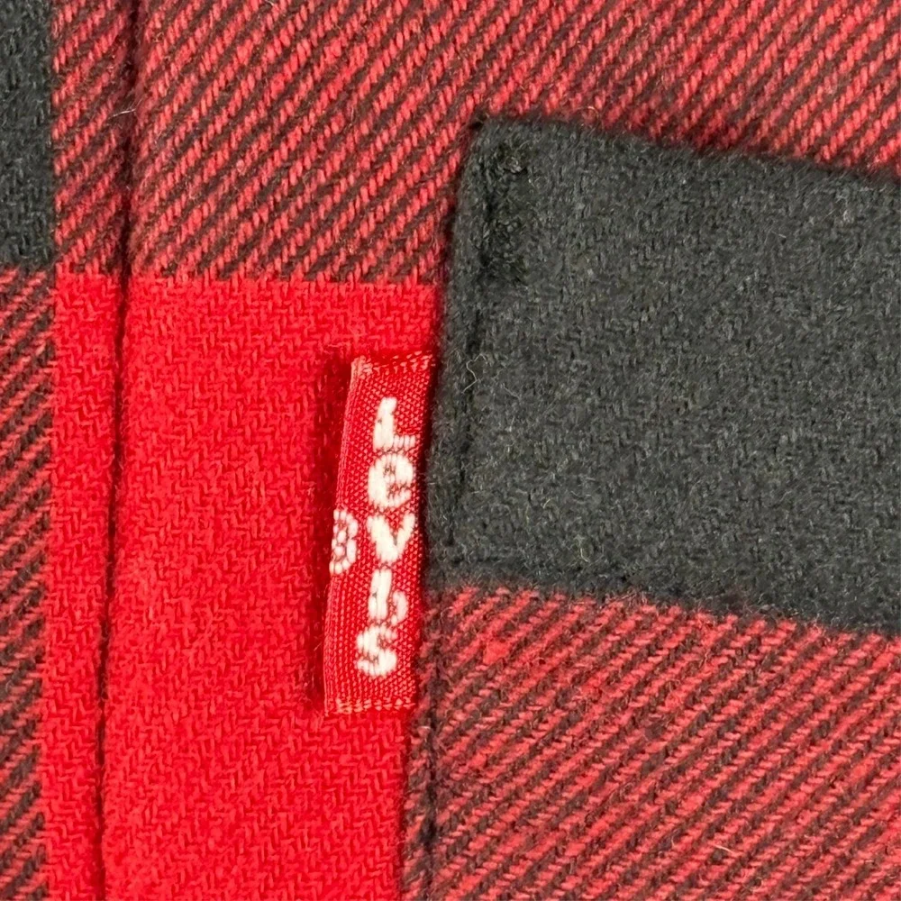 Levis Quilted Hooded Jacket Mens S Buffalo Plaid Full Zip Drawstring Hood NWT‎
